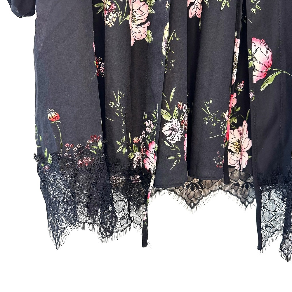 INC Floral Satin & Lace Robe and Babydoll Chemise Set • Medium • black pink - Picture 7 of 11